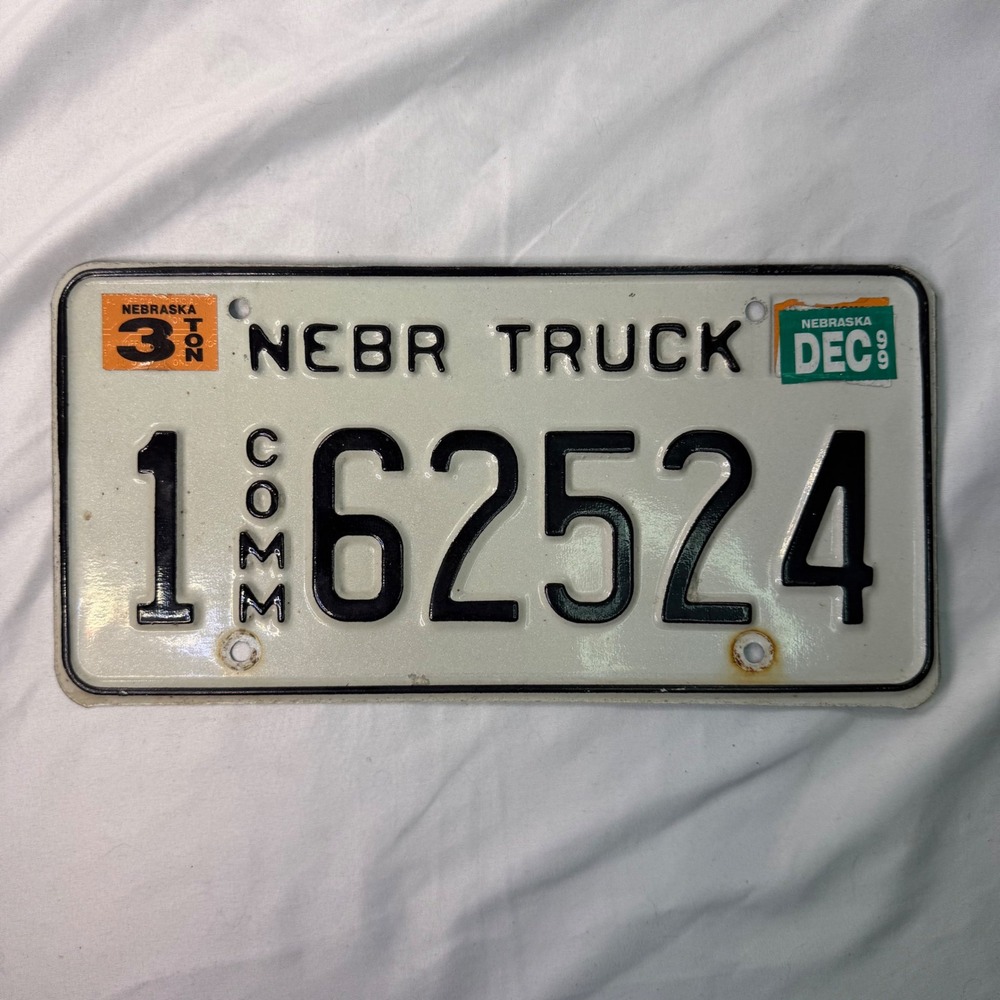 Vintage 1999 Nebraska‎ Commercial Truck License Plate 3 Ton 1-62524 NEBR TRUCK